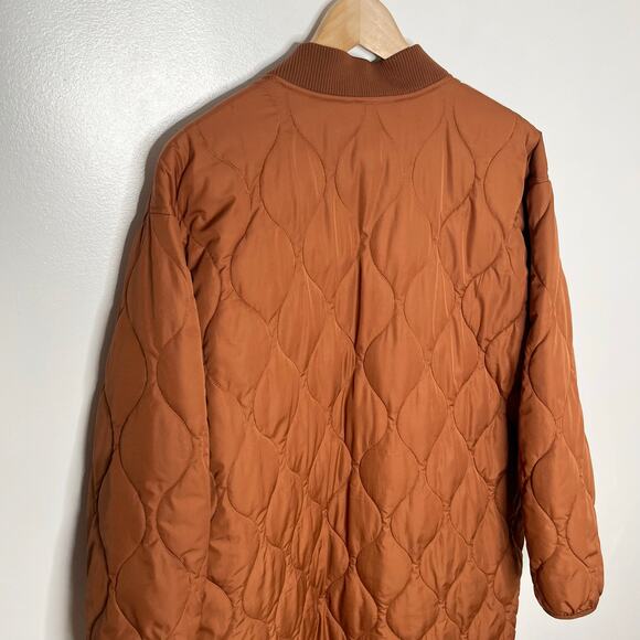 Everlane The Renew Long Lined Quilted Puffer Jacket Womens Large Rust Orange - Picture 11 of 15